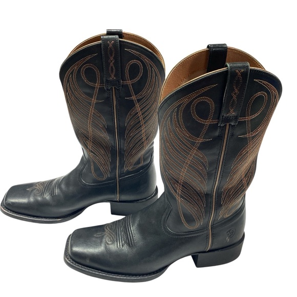 Ariat Other - Ariat Black and Brown Leather Square Toe Western Boots Men’s 9 1/2 B